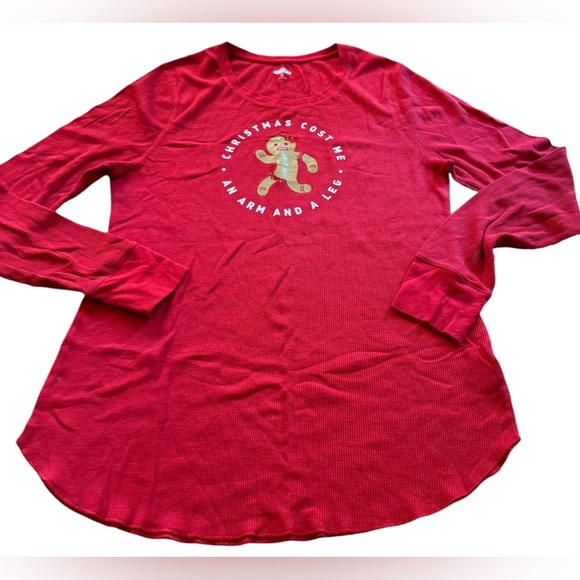 Old Navy Tops - Christmas long sleeve waffle/thermal LGT “Christmas cost me…” Gingerbread man